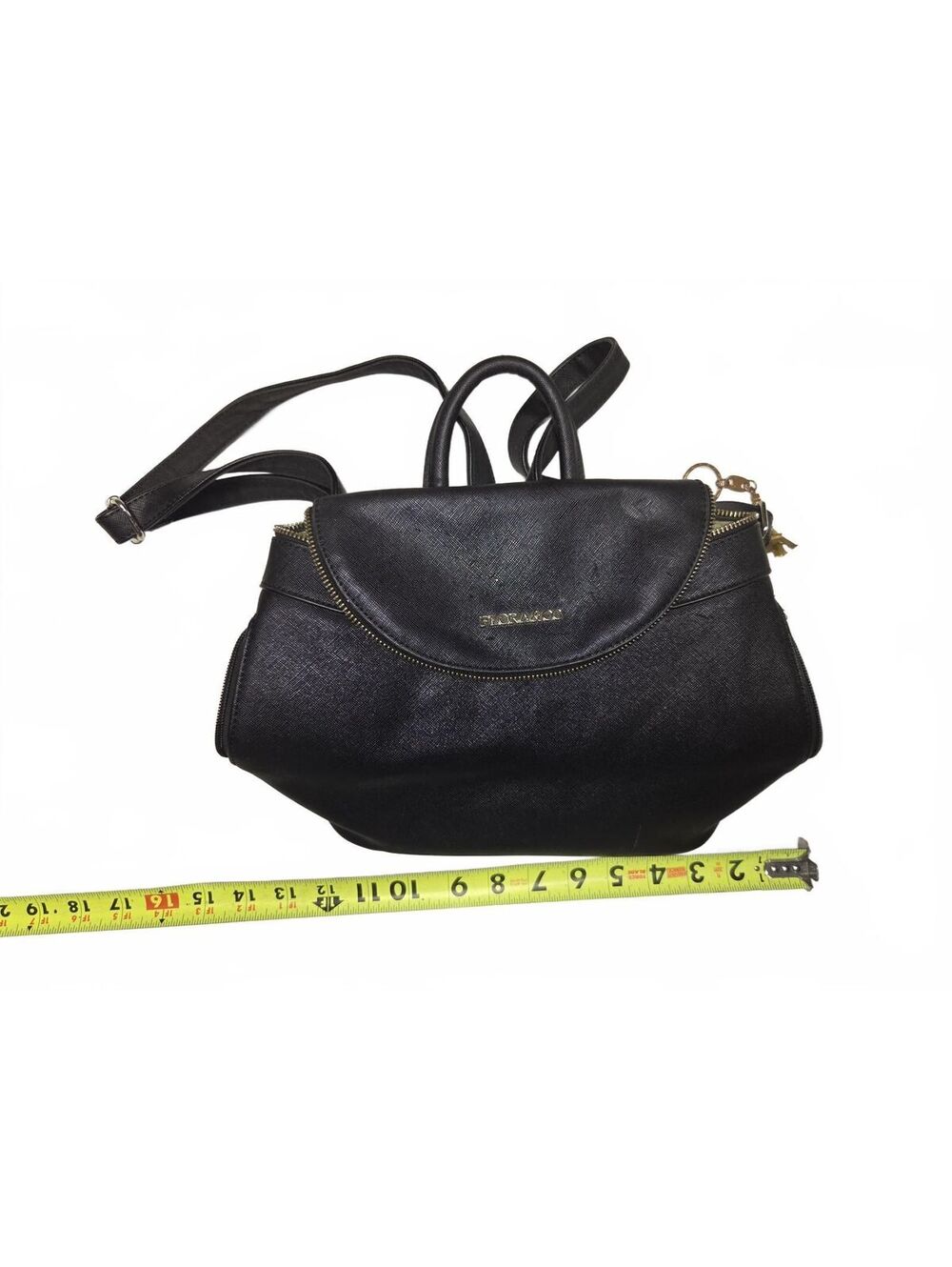 Flora & Co. Paris Black Saffiano Vegan Leather Convertible Backpack Bag